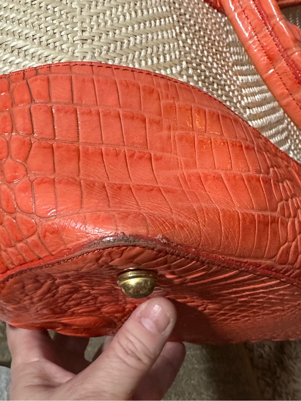 Brahmin orange leather and raffia tote entry - Picture 9 of 15